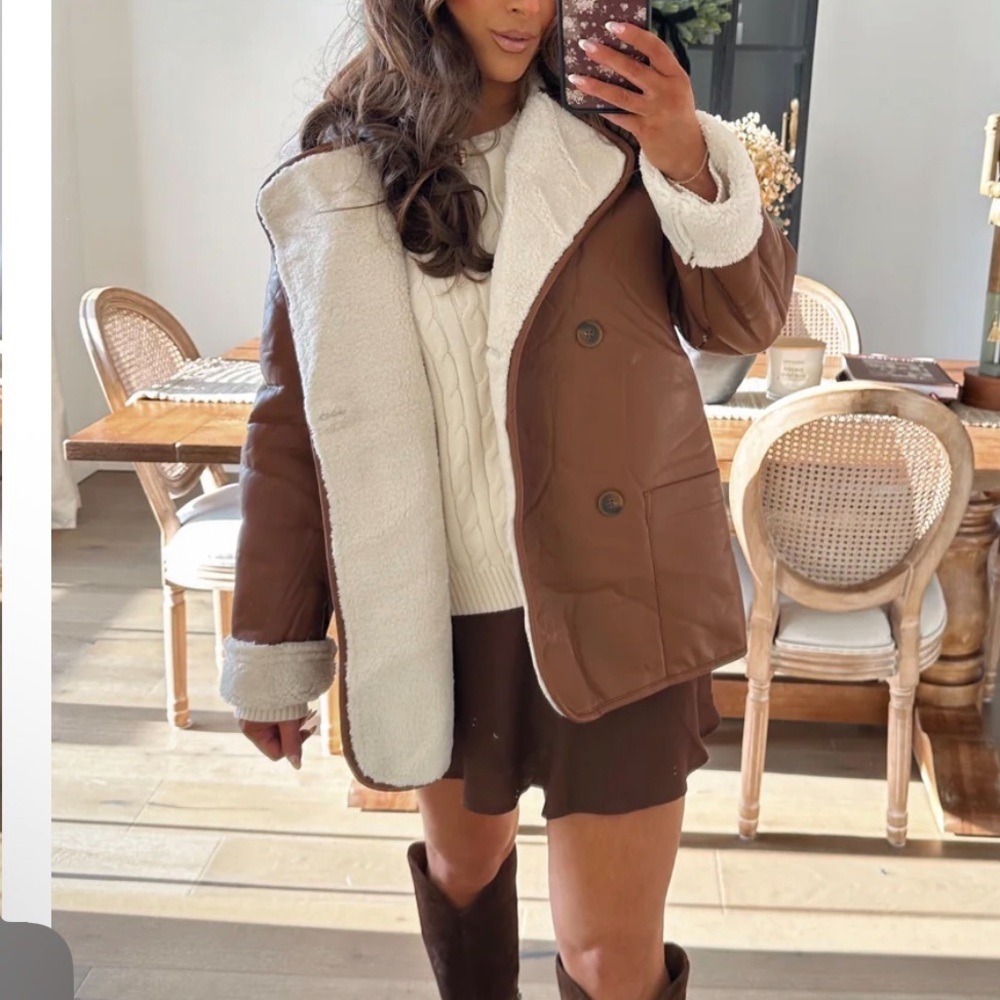 CITY WALK BROWN ANS CREAM SHERPA COAT. Buttons and pockets!! New! M